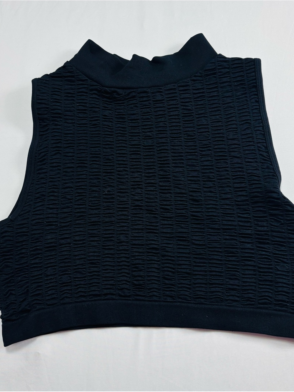 feathers Black Sleeveless Mock-Neck Textured Crop Top